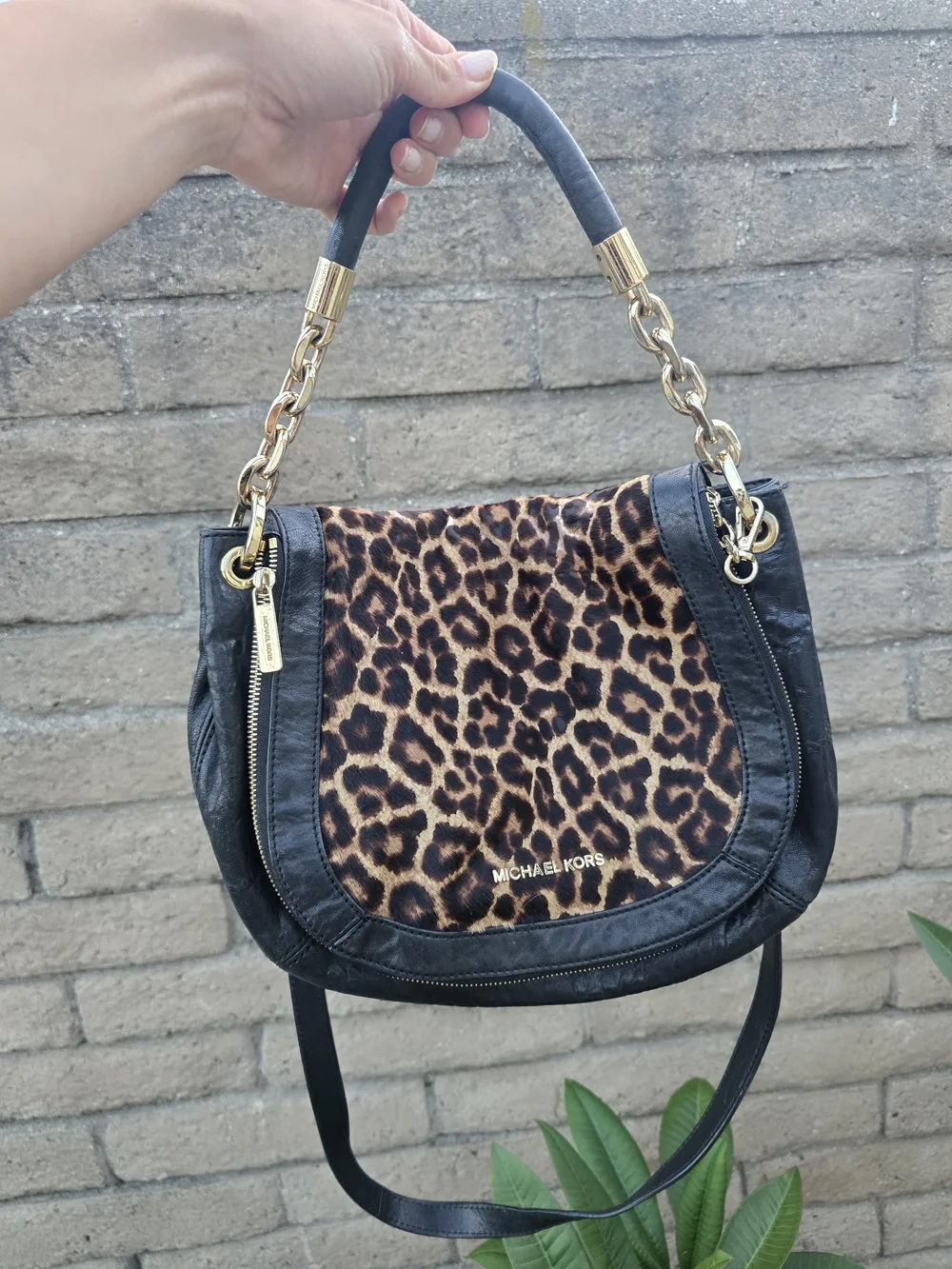 Michael Kors Leopard-Print Crossbody Bag with Gold Chain Detail